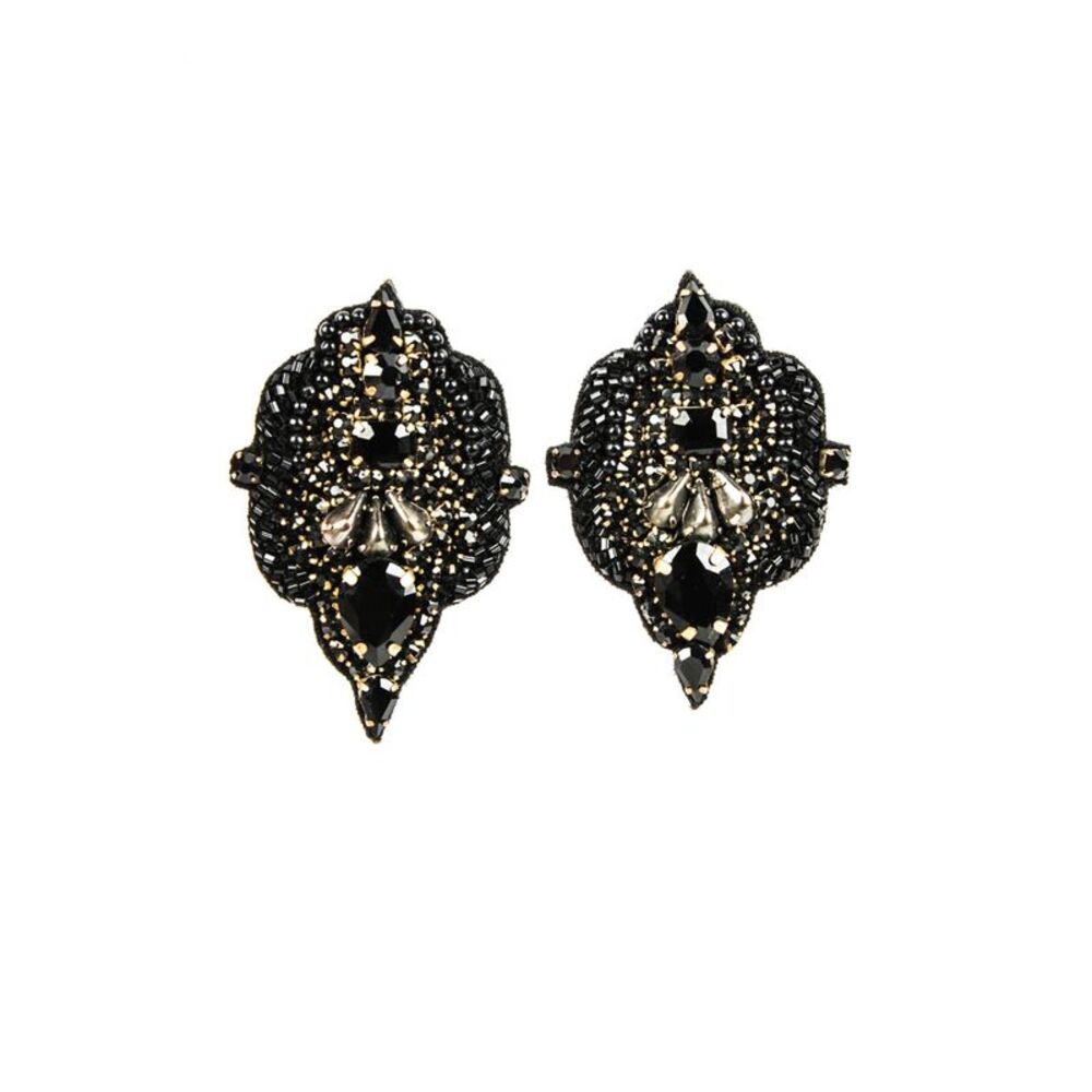 Mignonne Gavigan Womens Black Leather Crystal + Bead Lindsay Earrings